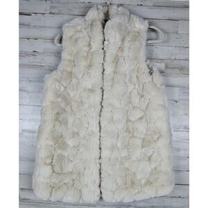 RACHEL ZOE Women’s Faux Fur Vest Ivory Cream Sleeveless Size S Hook Closure